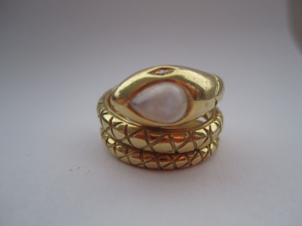 Temple St. Clair Moonstone and Gold Serpent Ring