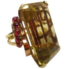 Retro Cocktail Ring With Citrine and Rubies