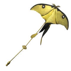 Unusual  Stylized Moth Jabot, Signed Kika