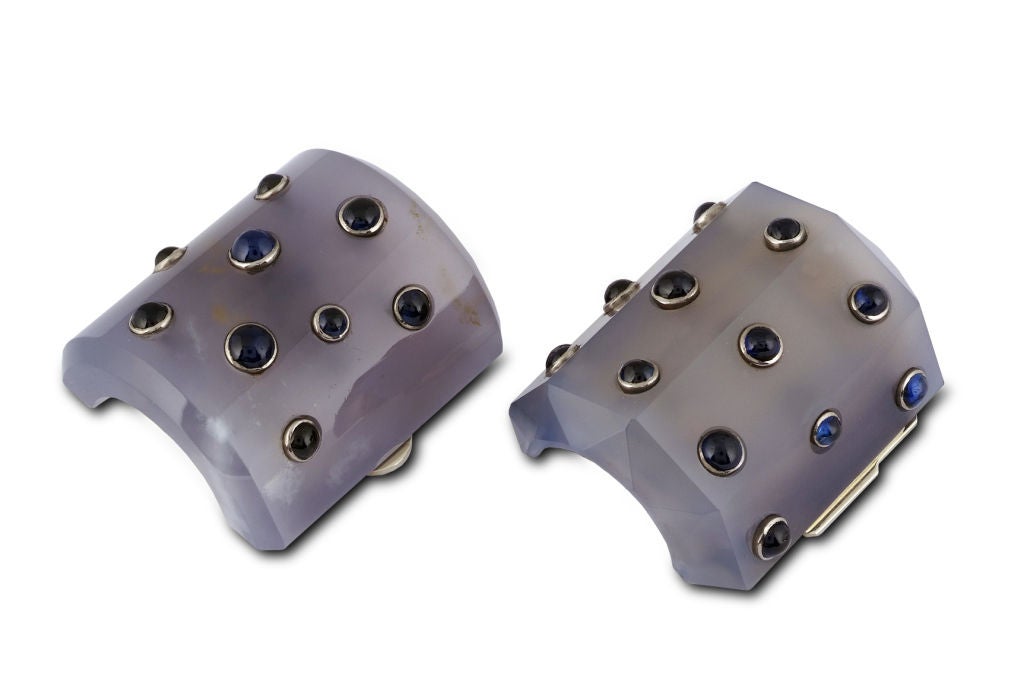 SUZANNE BELPERRON. Pair of Chalcedony Sapphire Clips.