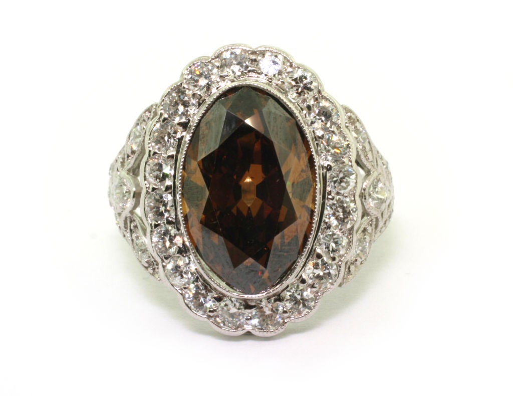 Women's Fancy Dark Orangey Brown Oval-shaped Diamond Ring.