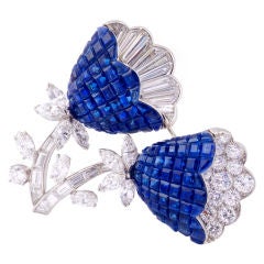 VAN CLEEF & ARPELS. Invisibly-Set Sapphire Diamond Brooch