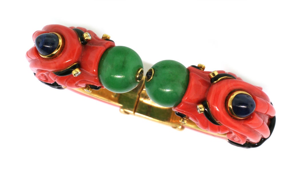 Women's DAVID WEBB. A Gem-set Coral Chimera Bangle For Sale