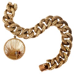 Vintage VAN CLEEF & ARPELS  Gold Rope Link Charm Bracelet.