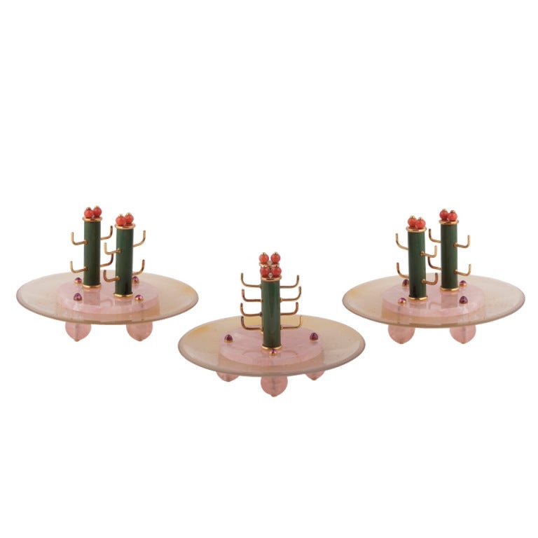 OSTERTAG Three Quartz Lacquer and Coral Ash Trays For Sale