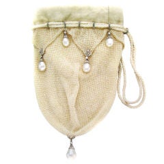 Antique Belle Epoque pearl, seed pearl and diamond evening bag.