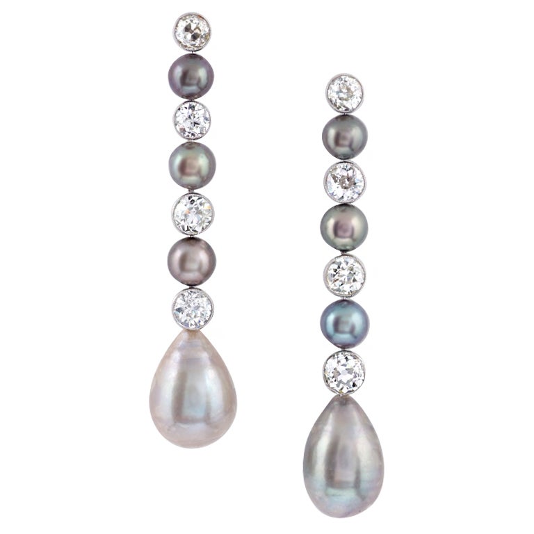 Pair of Natural Fancy-Coloured Pearl Drop Earrings For Sale