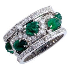 Carved Emerald Diamond Ring