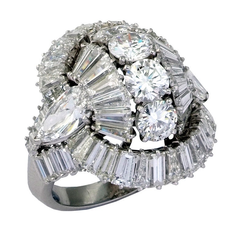 French 1950's Diamond Ballerina Ring For Sale