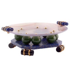 Antique OSTERTAG. An Agate, Lapis, Onyx and Jade Tazza.