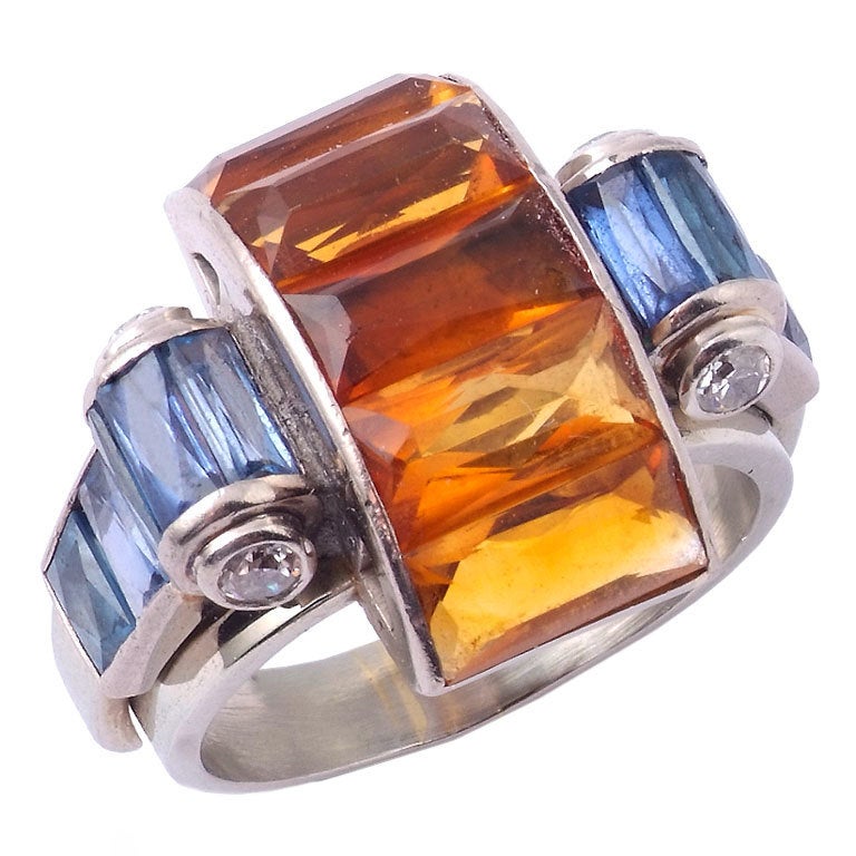 RENE BOIVIN. A Citrine, Sapphire and Diamond Ring. For Sale