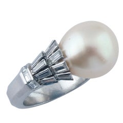 A Cultured Pearl And Diamond Ring