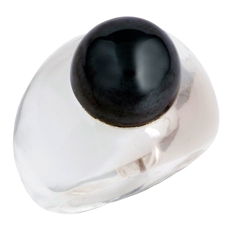 SUZANNE BELPERRON. A Rock Crystal and Hematite Chevalière Ring. For Sale