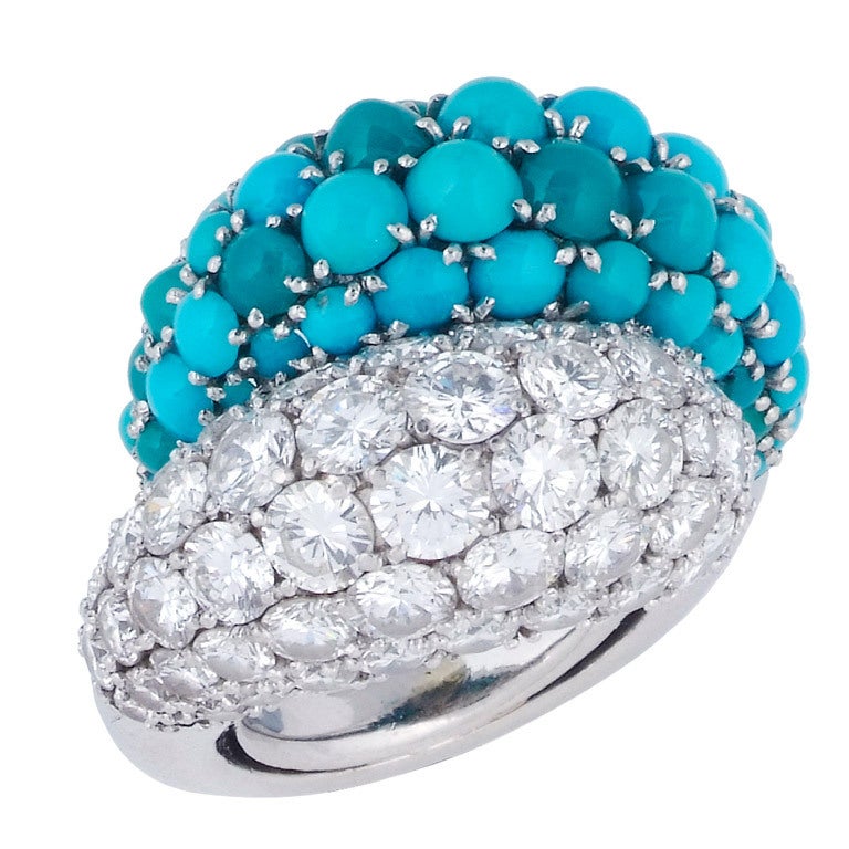 VAN CLEEF & ARPELS. A Turquoise and Diamond "Double-Boule" Ring. For Sale