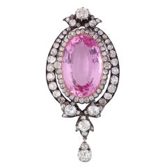 Important Victorian Pink Topaz And Diamond Pendant