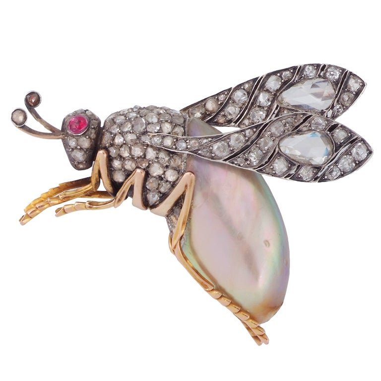 A Gem-Set Blister Pearl Bug Brooch.