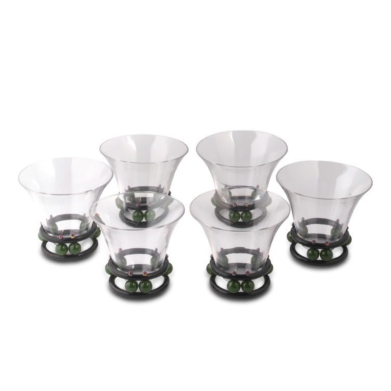 Six Art Deco Gem-Set Glasses.