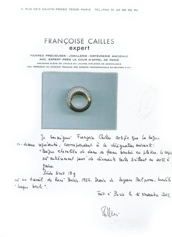 RENE BOIVIN. A bombé diamond ring.