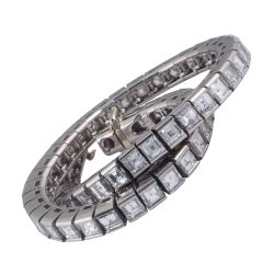 CARTIER. Square-Cut Diamond Platinum Line Bracelet.