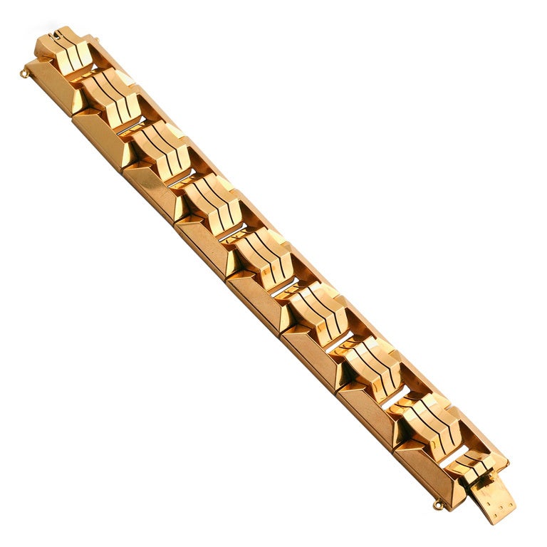 A Yellow Gold Tank Bracelet. For Sale