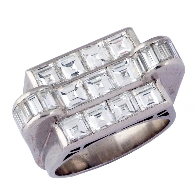 RENE BOIVIN. A platinum and diamond lady's chevaliere ring For Sale