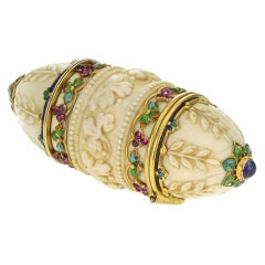 BOUCHERON. A Rare Belle Epoque Ivory and Enamel Needle Case.