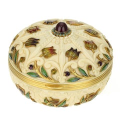 BOUCHERON. Rare Belle Epoque Enamel Ivory Powder Box