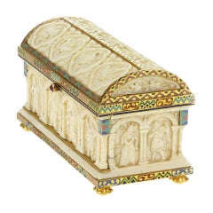 BOUCHERON. Rare Belle Epoque Enamel and Ivory Stamp Box.