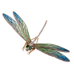 An Art Nouveau Enamel and Diamond Dragonfly Brooch.