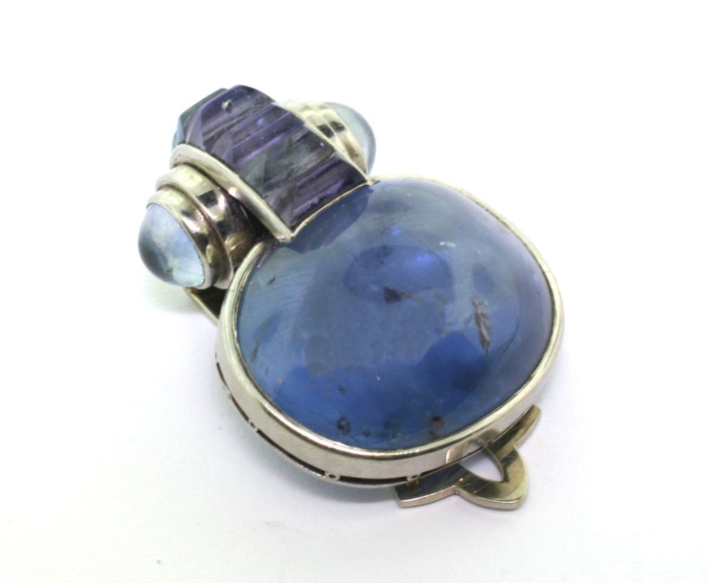 RENE BOIVIN. A Platinum, White Gold and Sapphire "Ecrou" Clip.