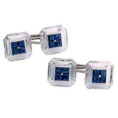 RENE BOIVIN A Pair of Rock Crystal and Sapphire Cufflinks