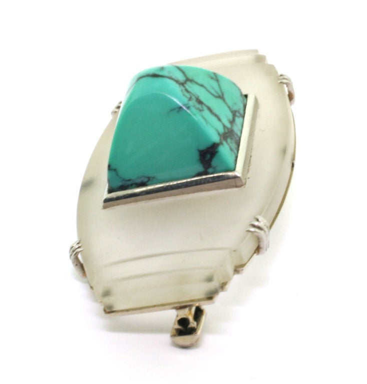 Women's GEORGES FOUQUET. A Carved Rock Crystal and Turquoise brooch. For Sale