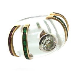 RENE BOIVIN. A diamond and gem-set, rock crystal ring.