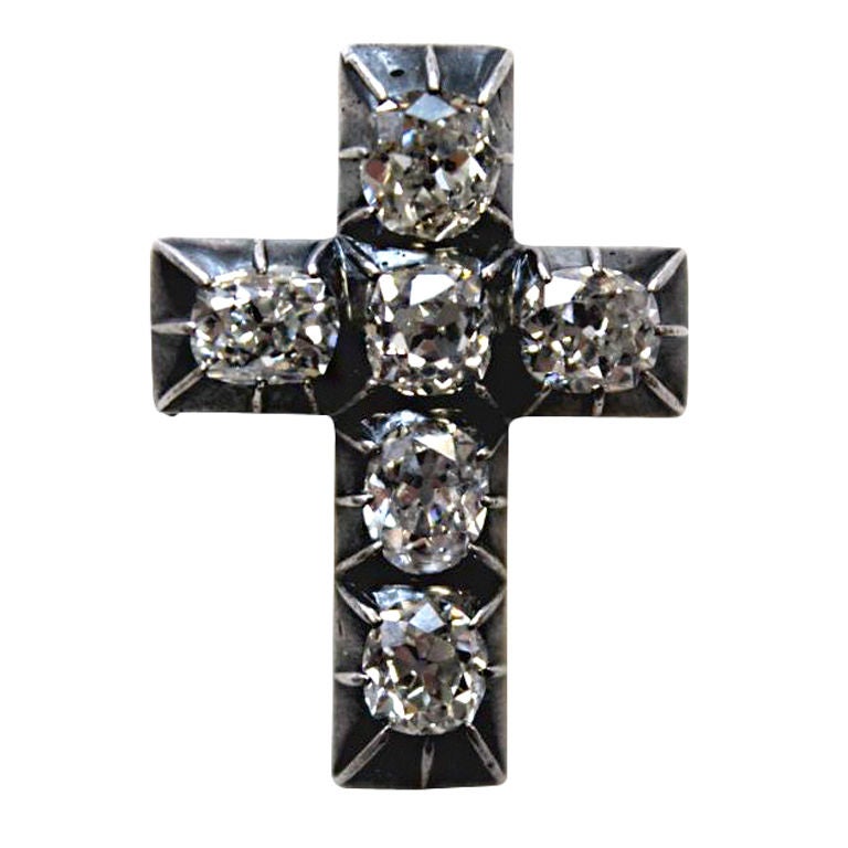 Silver on Gold, 19th century Diamond Cross For Sale