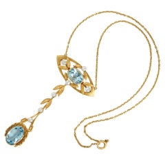 American Art Nouveau Aquamarine Pearl Necklace