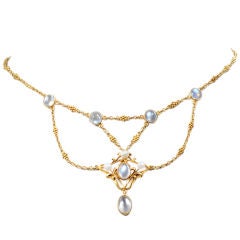 Art Nouveau Moonstone & Pearl Festoon Necklace