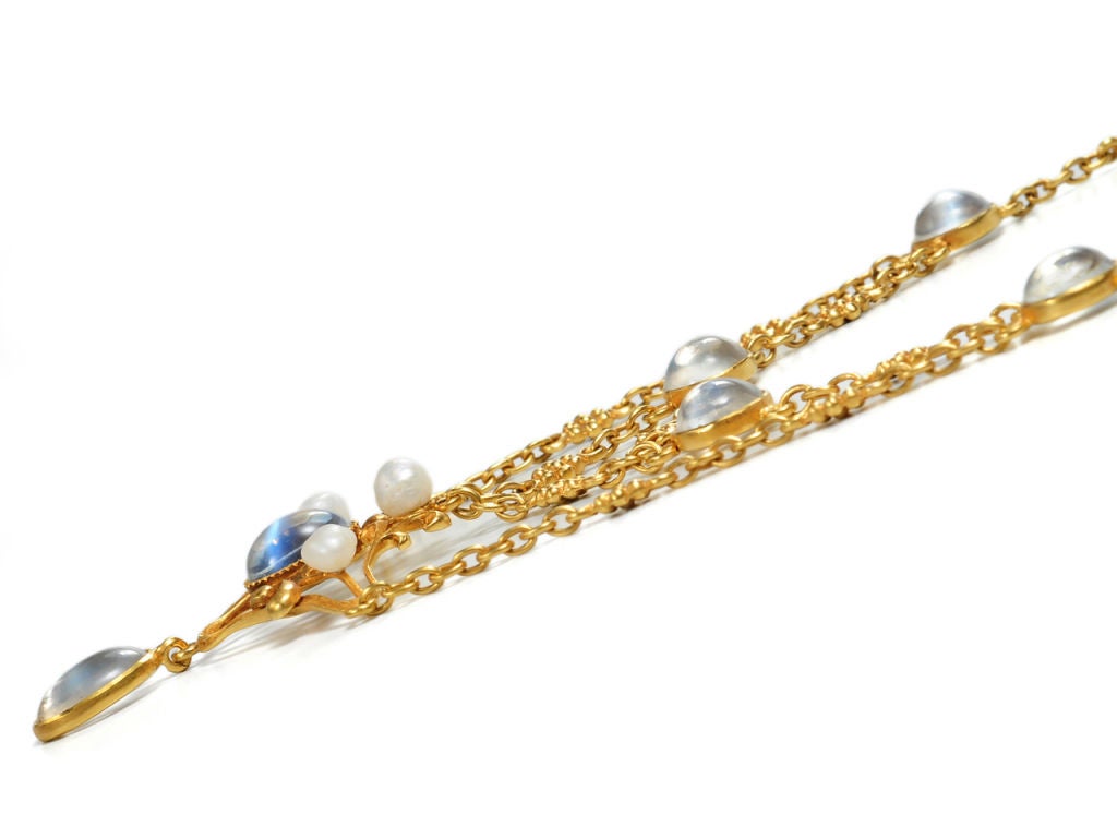 Art Nouveau Moonstone & Pearl Festoon Necklace For Sale 2