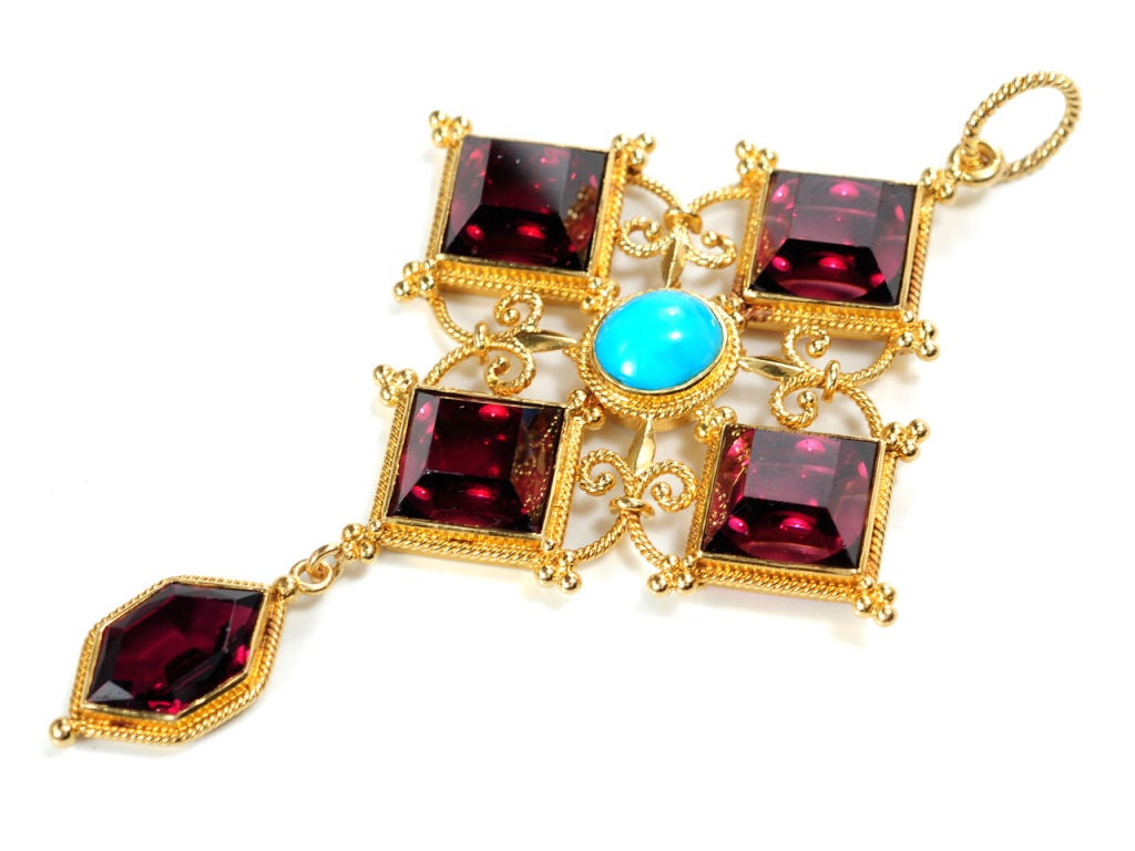 Resplendent Victorian Garnet & Turquoise Pendant