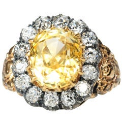 Victorian Yellow Sapphire Diamond Cluster Ring