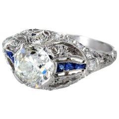 Celestial Art Deco Diamond Sapphire Ring