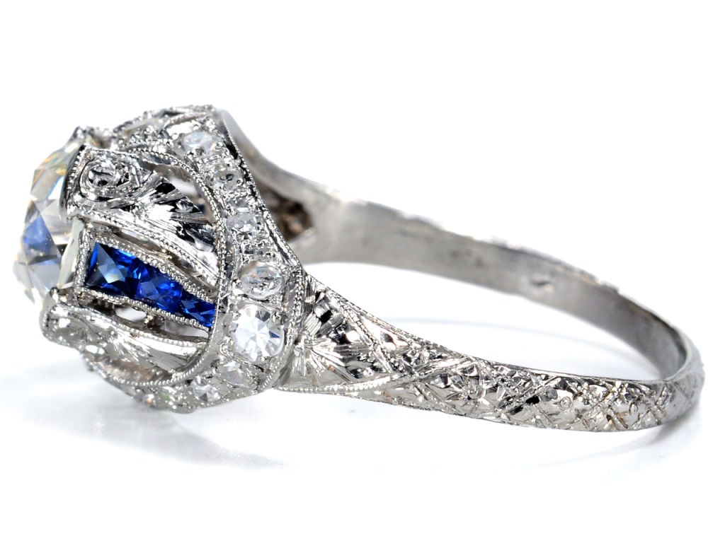 Celestial Art Deco Diamond Sapphire Ring 1