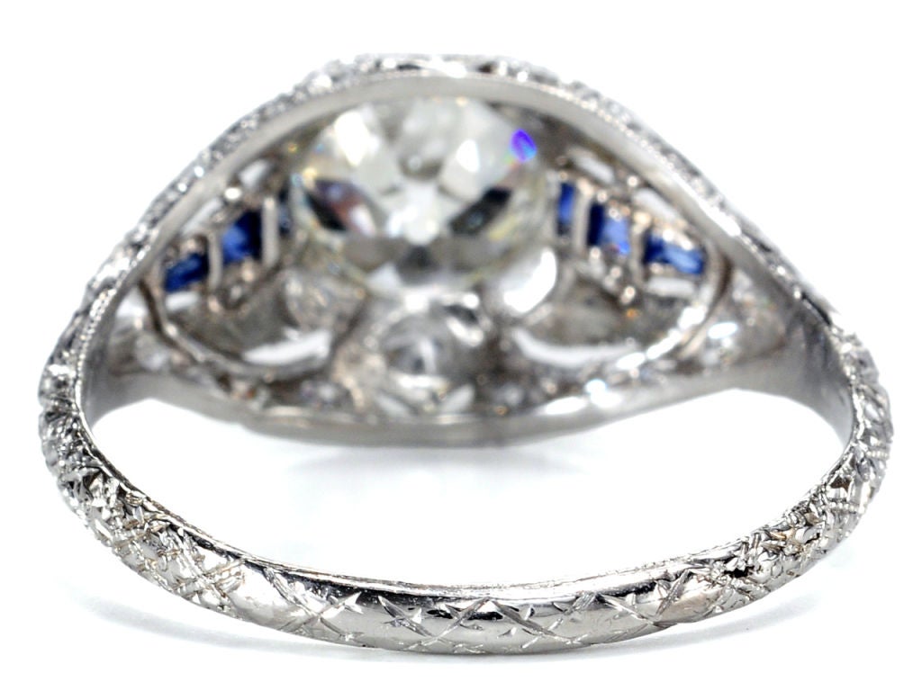 Celestial Art Deco Diamond Sapphire Ring 2