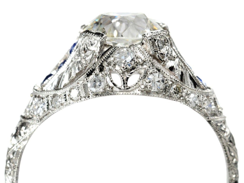Celestial Art Deco Diamond Sapphire Ring 3