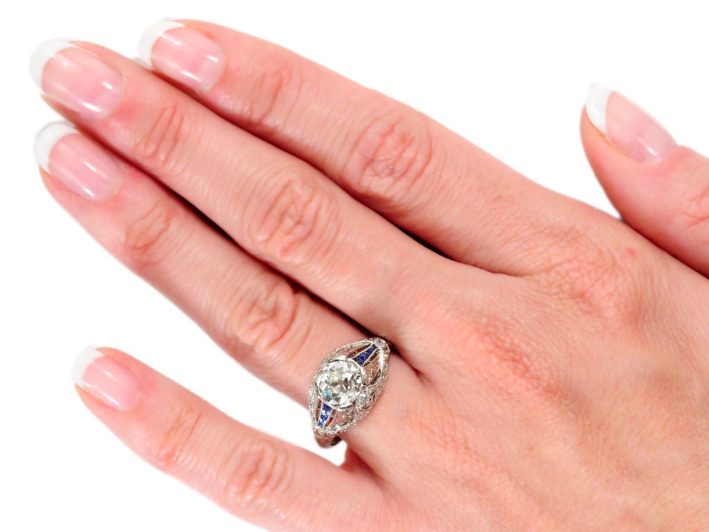 Celestial Art Deco Diamond Sapphire Ring 4