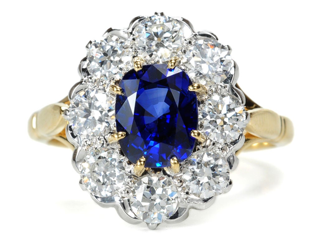 For centuries the cluster ring has been one of the most lavish of rings. Now with the betrothal of Kate Middleton to Prince William, a new tradition has emerged…that of a diamond and blue sapphire cluster ring Princess Diana received from her
