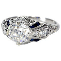 American Art Deco Diamond Sapphire Ring