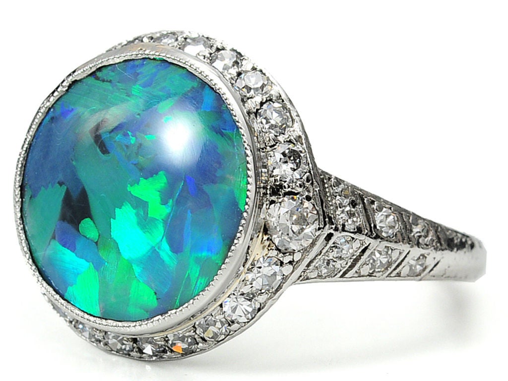Women's J. E. Caldwell Black Opal & Diamond Ring