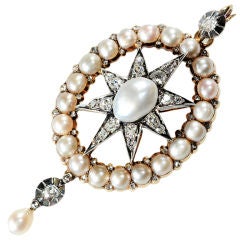 Celestial Antique Natural Pearl & Diamond Pendant