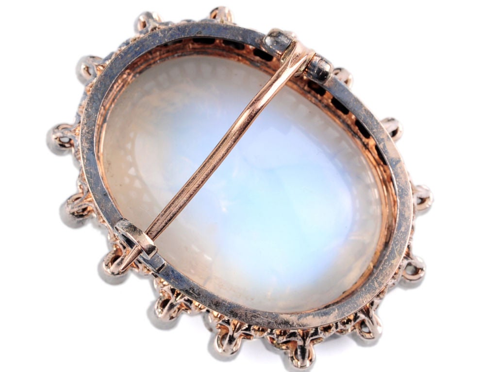 Celestial French Diamond & Sapphire Moonstone Brooch 3