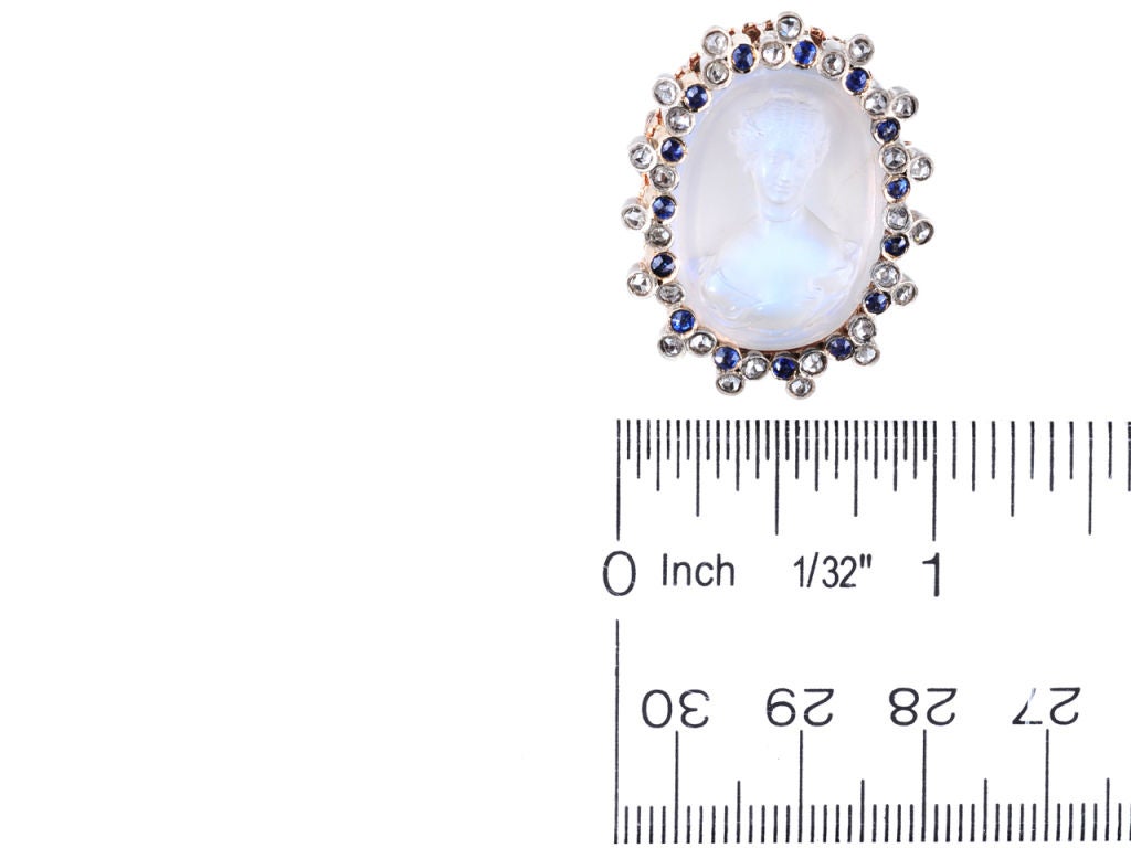 Celestial French Diamond & Sapphire Moonstone Brooch 5